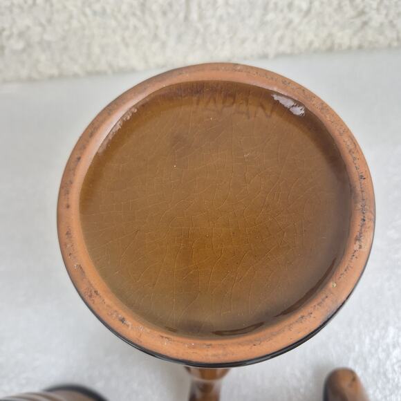 Vintage 1960s Japan Glazed Ribbed Ceramic Coffee Tea Set Pot Sugar Mug 6-Pc - Picture 8 of 12